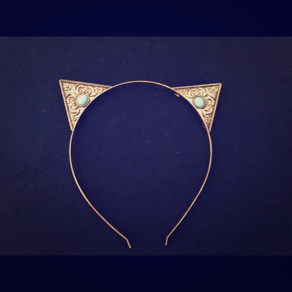 Fun Turquoise Adorned Cat Ears Headband - Picture 1 of 3